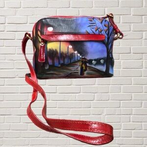 Leather Hand Painted Artsy Crossbody Shoulder Bag Purse Y2K 10.5x7x3 Sharif